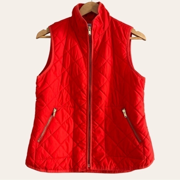 Old Navy Quilted Vest Lightweight Orange with Gold Zippers - Picture 6 of 13